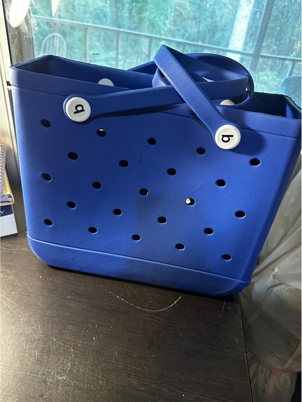b. by Baggallini Blue Rubber Tote Bag with Ventilation Holes